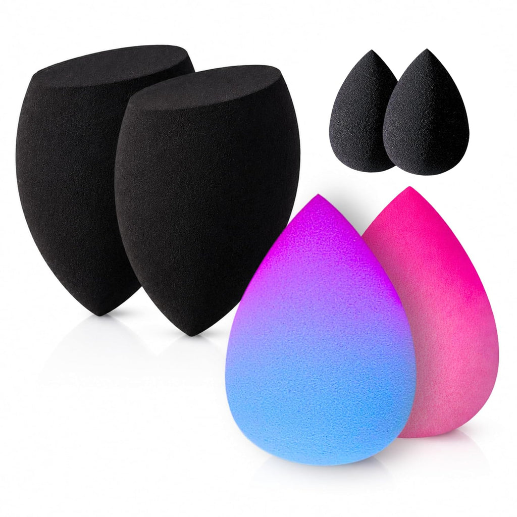 6-Piece Makeup Sponge Set – Latex-Free Beauty Blending Sponges with Mini & Flat Edge Makeup Sponges for Foundation, Concealer, Contour & Powder – Expands When Wet