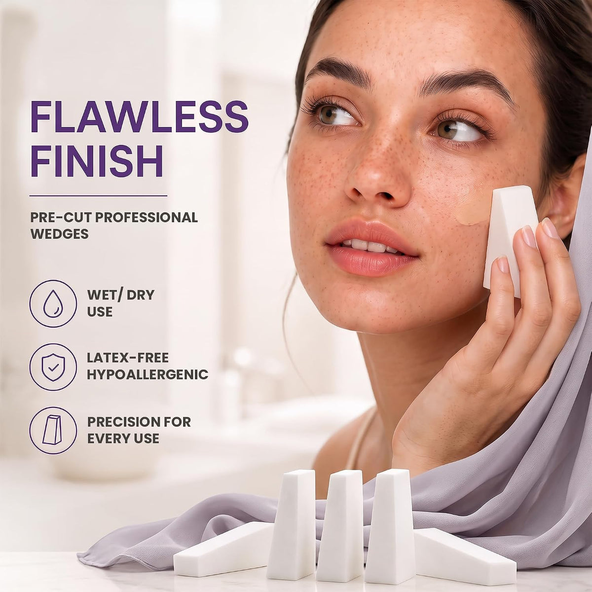 Earth & I - 32-Pack *PRE-CUT* Makeup Wedges: Professional Triangle Sponges