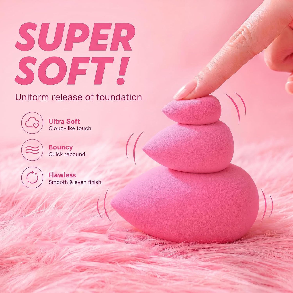 BEAKEY Makeup Sponge Trio Set, 3 Sizes Large Mini Standard