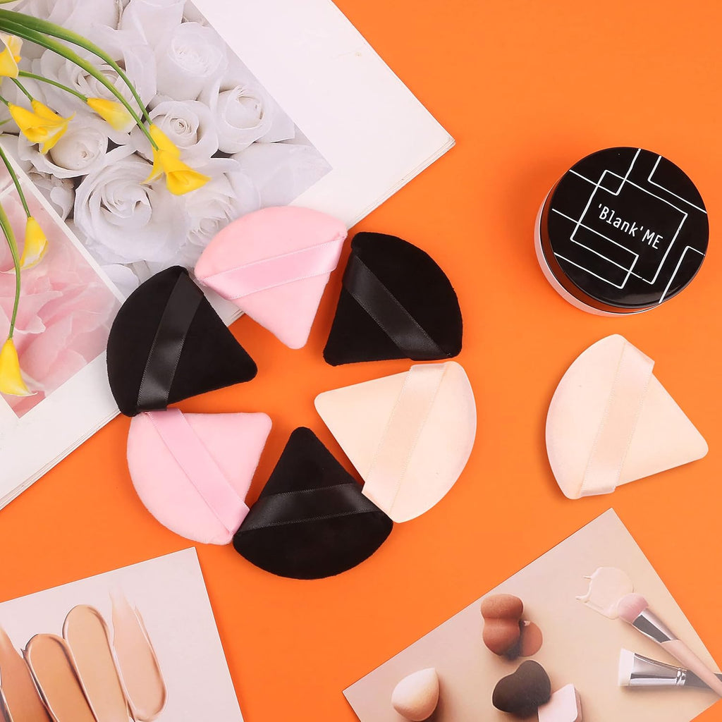 Pimoys 15 Pack Powder Puffs Triangle Makeup Sponge, Black/Pink/Flesh