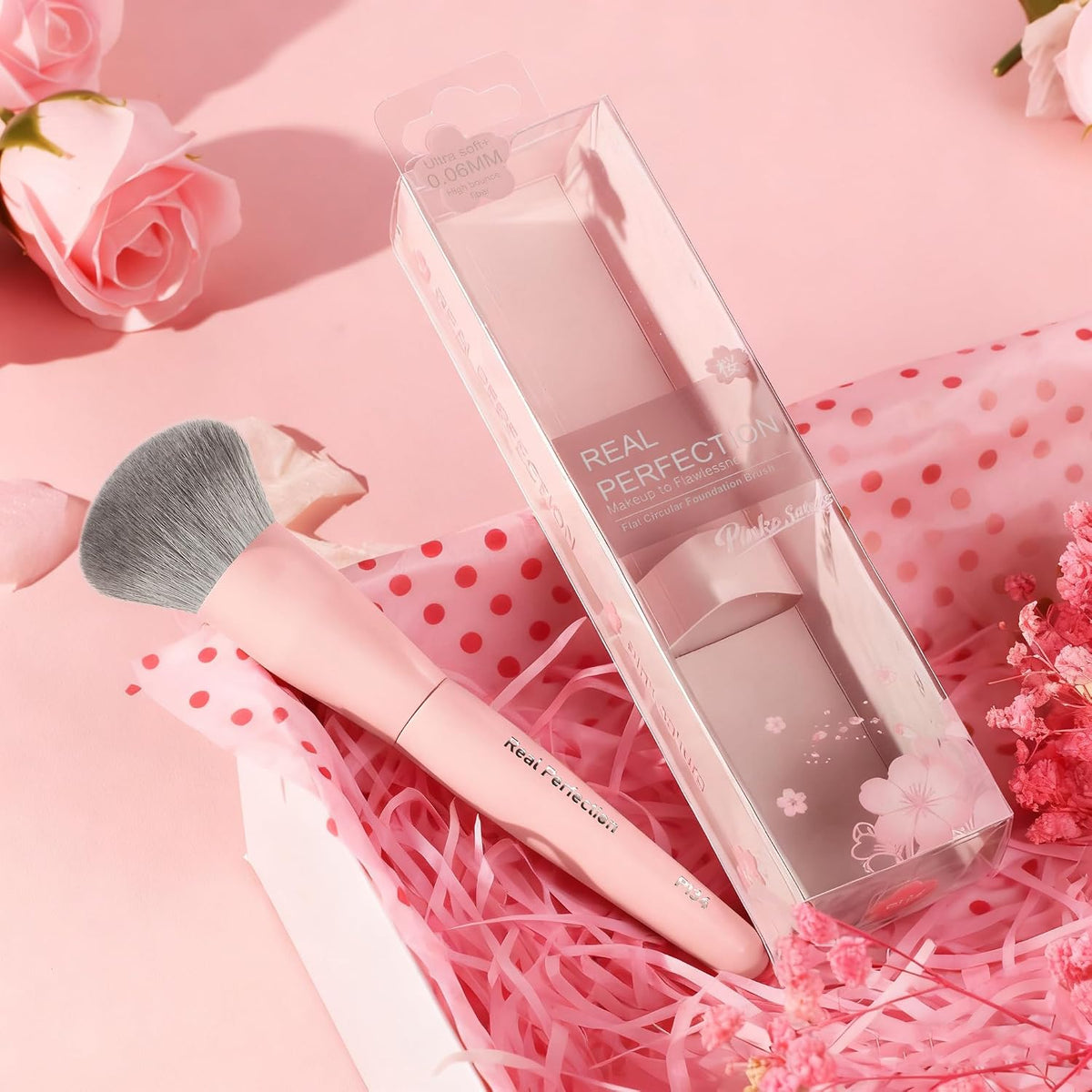 REAL PERFECTION Buffing Foundation Brush, Professional Face Makeup Brush for Streak-Free Application, Suitable for All Skin Synthetic Cruelty-Free Beauty Brush for Liquid Cream Foundation Bronzer