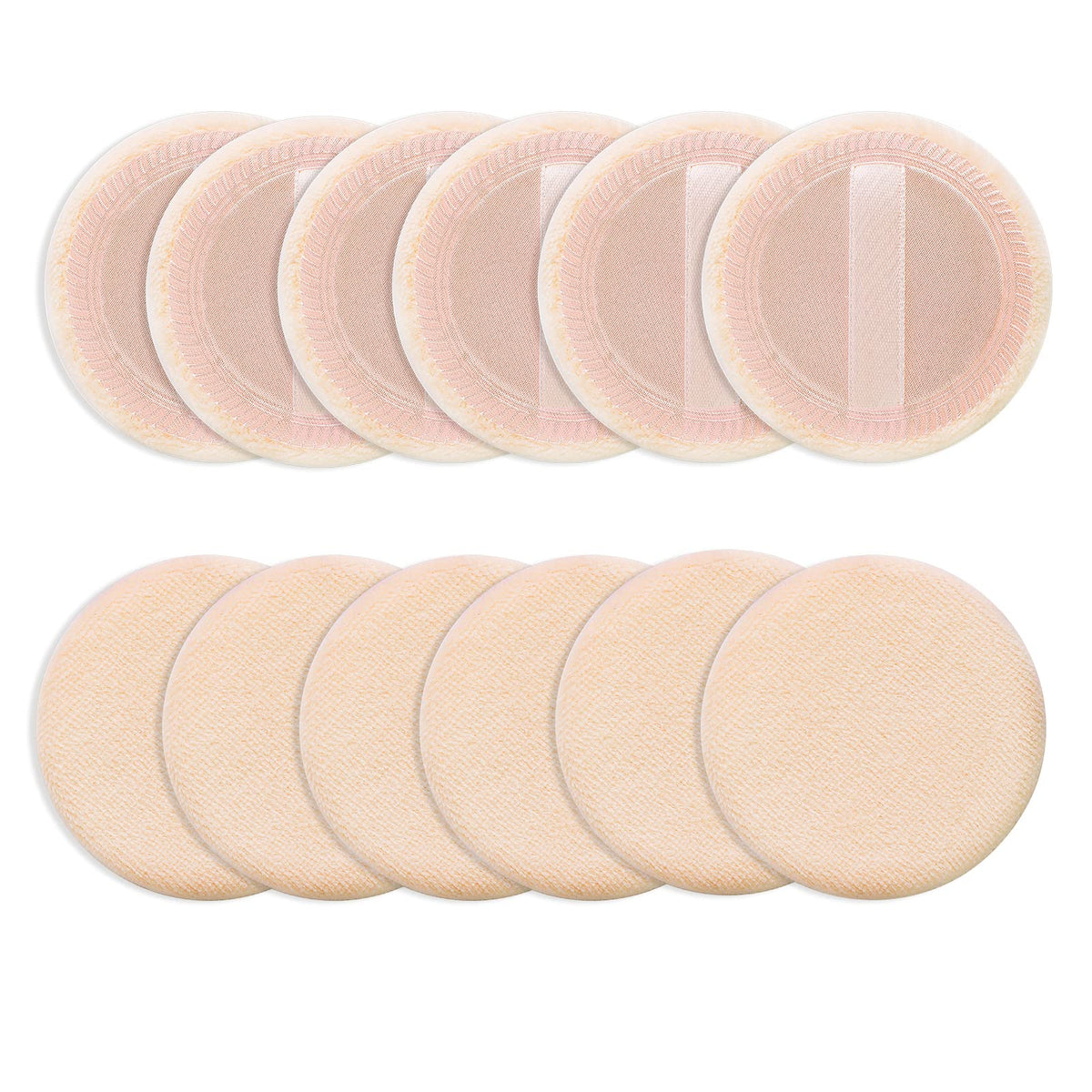 Sibba Loose Powder Make up puff 12 Pieces Round Velour Face Makeup Compact Body Container Setting Pressed Blending Foundation Cream Make Up Ribbon Strap Sponge Cushion Applicator (White)
