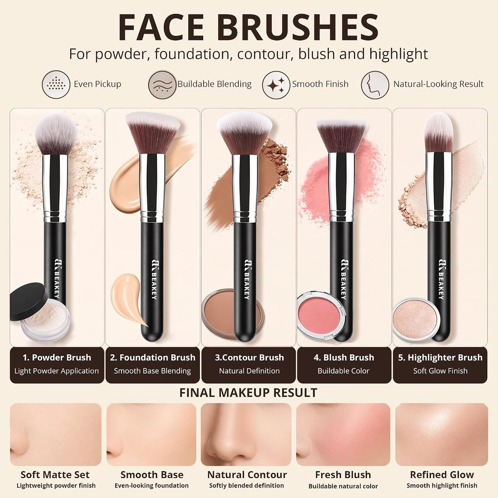 BEAKEY Makeup Brushes set with 2 Blending Sponges,10 Brush Face and Eye Set