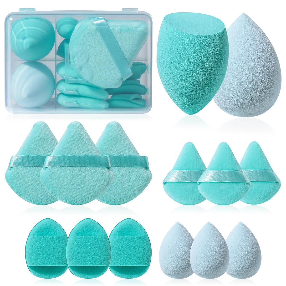 Makeup Sponge Set BS-MALL Triangle Puff 14PCS Non-Latex Beauty Blender Sponges with Travel Case, Soft Makeup Puff for Foundation, Concealer, Cream & Powder, Face & Eye Blending for Sensitive Skin