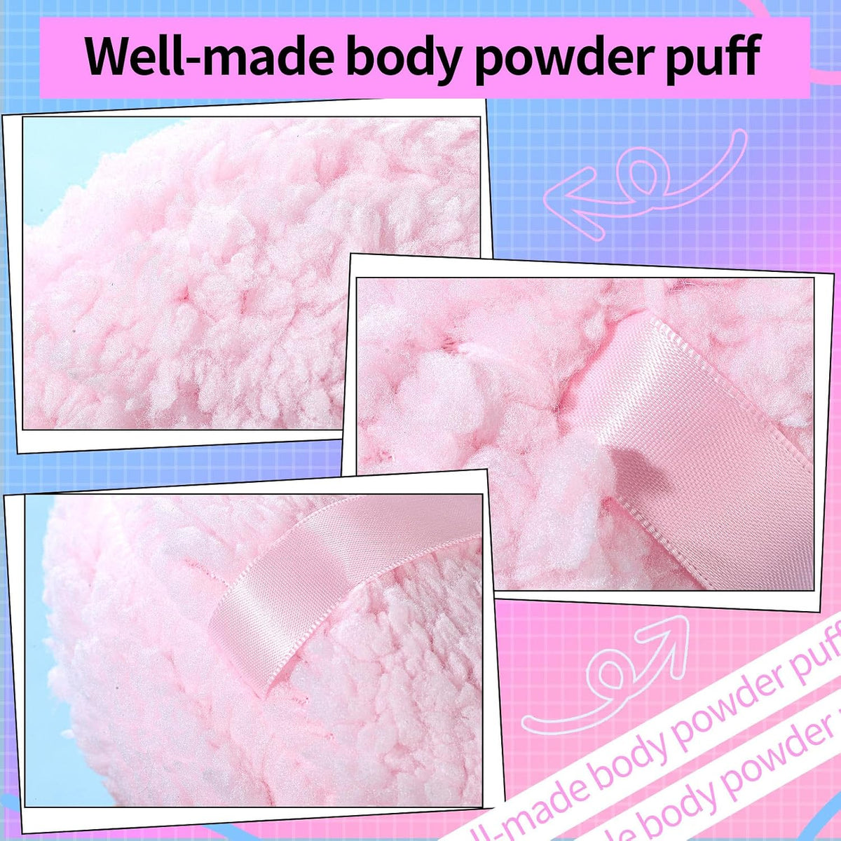 Powder Puff, 6" Powder Puff for Body Powder, Body Powder Puff, Soft Body Powder Puff and Container, Extra Large Women Pink