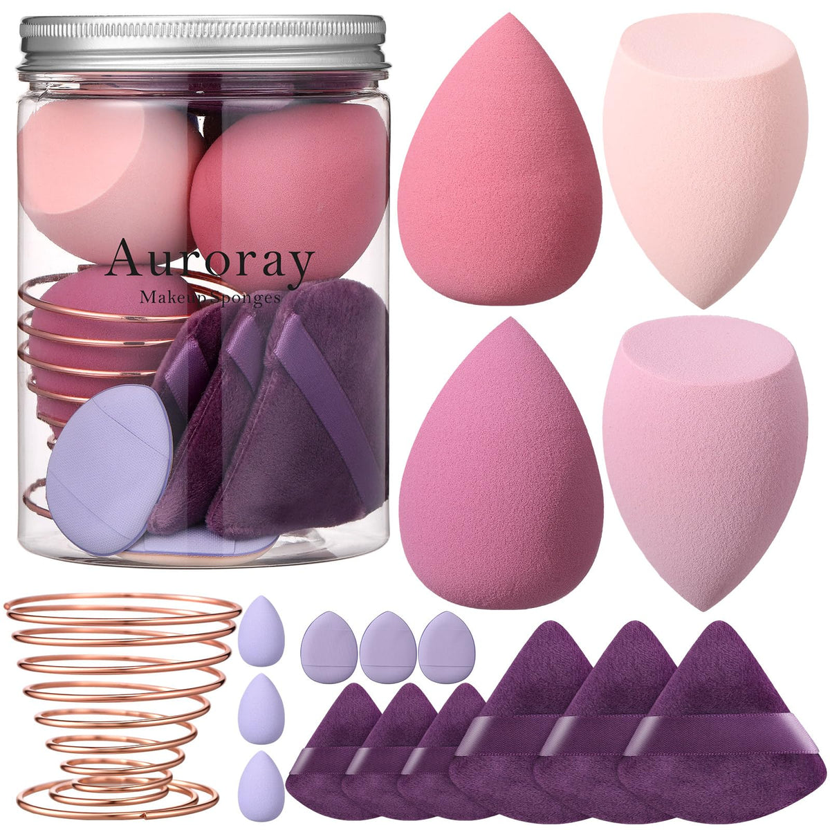 17PCS Makeup Sponge Set with 3PCS Mini Makeup Sponges,1PCS Make Up Sponges Holder,3PCS Foundation Mini Make Up Sponge Puff and 6PCS Powder Puff (Black)
