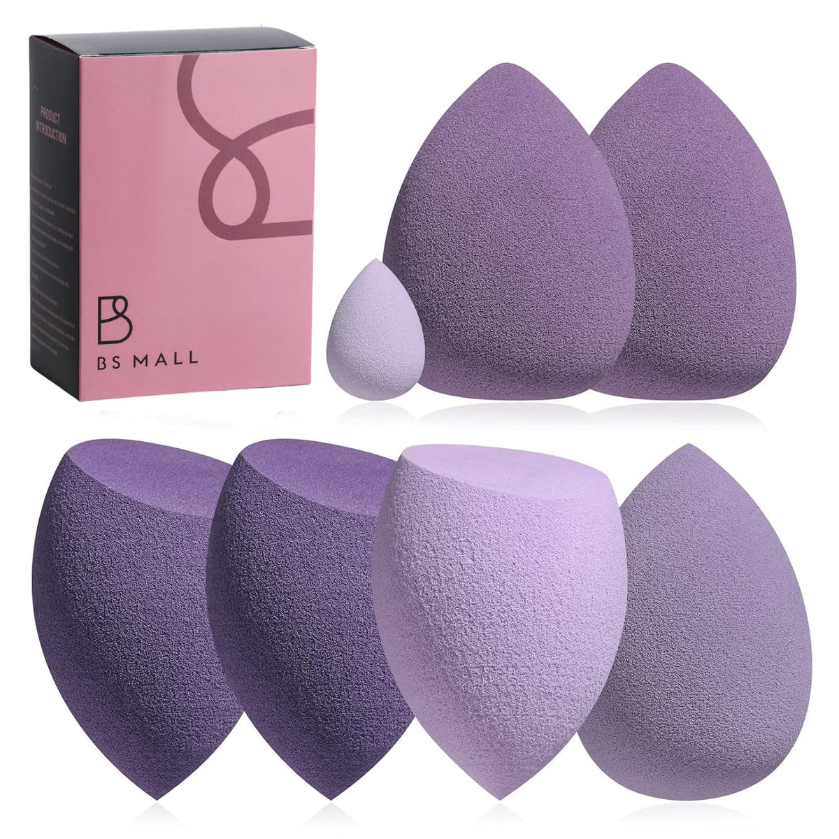 Makeup Sponge Set BS-MALL with Storage Case 7 Pcs for Liquid, Cream, and Powder,SAVE Foundation with 1 Mini Makeup Sponge For Travel Daily Use (A-Pink）