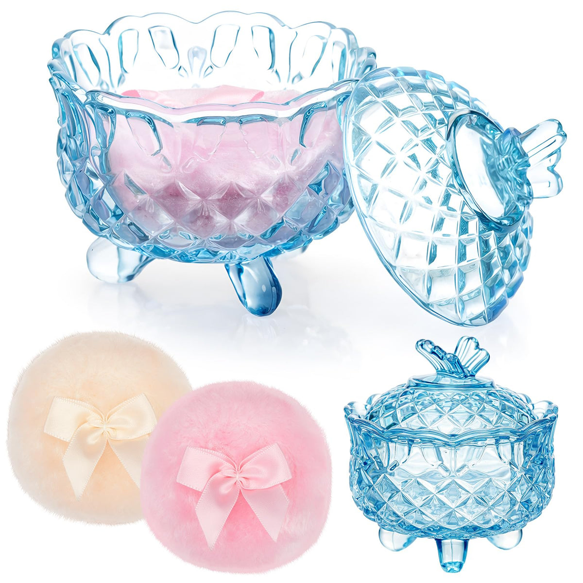 Tioncy 3 Pcs Large Dusting Powder Container with Puff Set, Classic, Clear