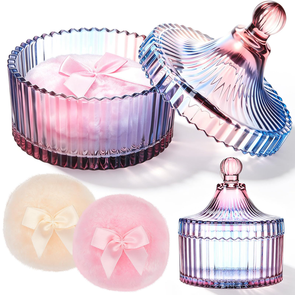 Tioncy 3 Pcs Large Dusting Powder Container with Puff Set, Classic, Clear