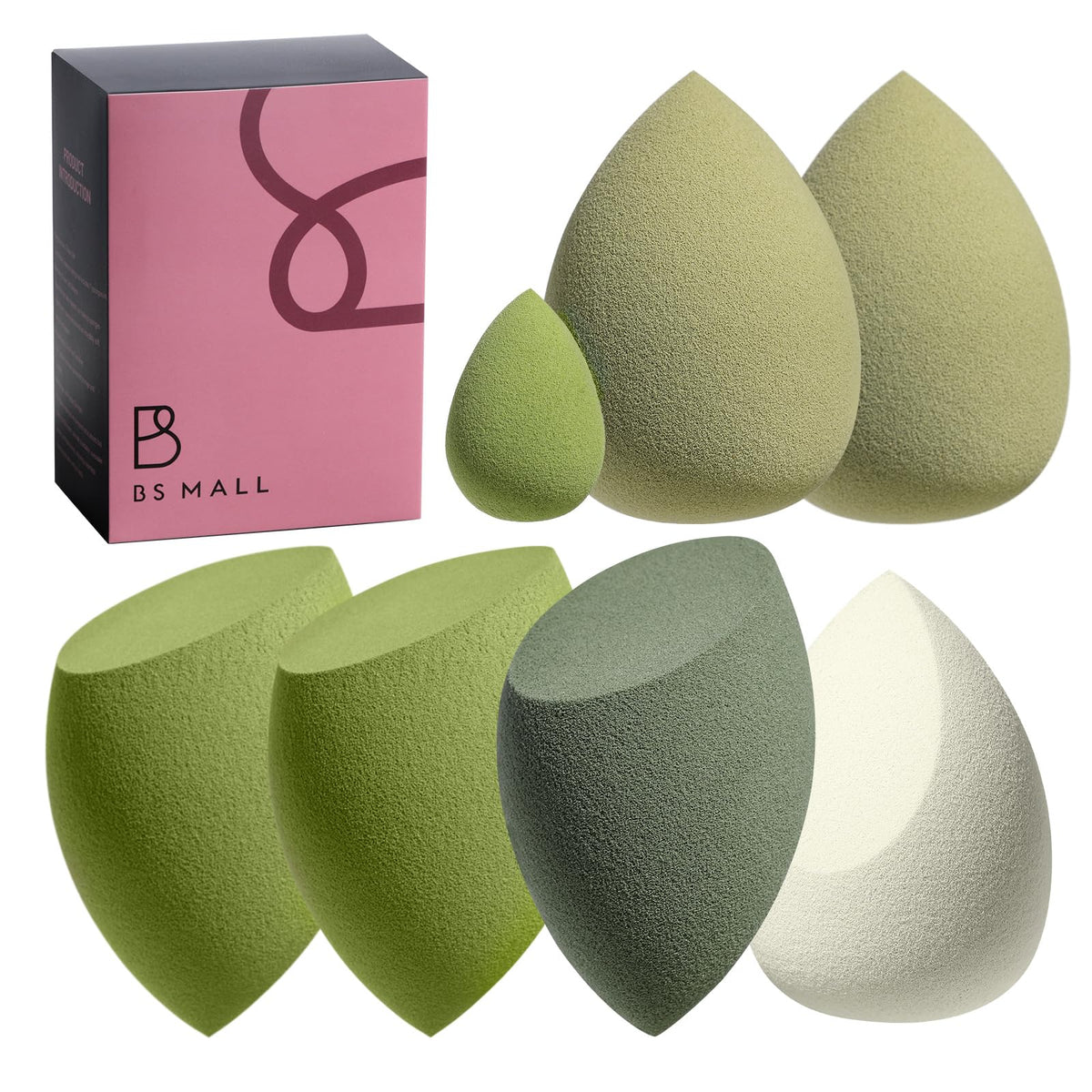 Makeup Sponge Set BS-MALL with Storage Case 7 Pcs for Liquid, Cream, and Powder,SAVE Foundation with 1 Mini Makeup Sponge For Travel Daily Use (A-Pink）