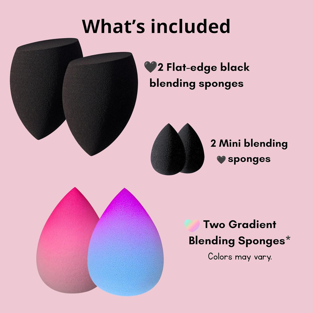 6-Piece Makeup Sponge Set – Latex-Free Beauty Blending Sponges with Mini & Flat Edge Makeup Sponges for Foundation, Concealer, Contour & Powder – Expands When Wet