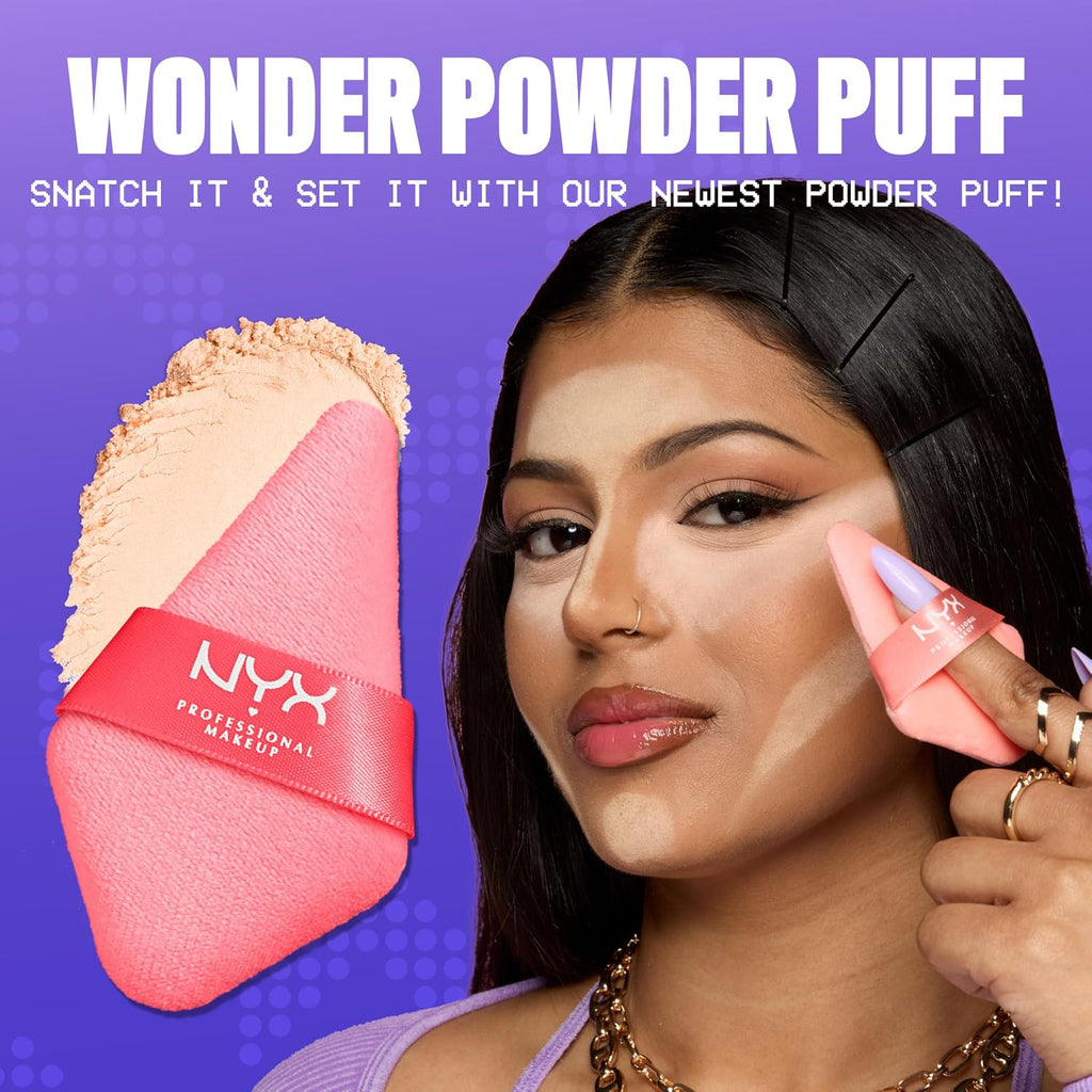 NYX PROFESSIONAL MAKEUP Wonder Setting Powder Puff Applicator, Soft, Reusable Triangle Powder Puff For Applying Loose Or Pressed Powders, Baking, and Brightening, 1 Count