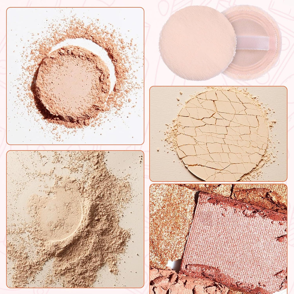 12 Pieces Round Velour Face Makeup Powder Pad, Powder Pads, 2.36 Inch Setting Makeup Puff, Soft Face Compact Powder-Pad with Ribbon, Puff Pads for Loose-Powder, Setting-Powder