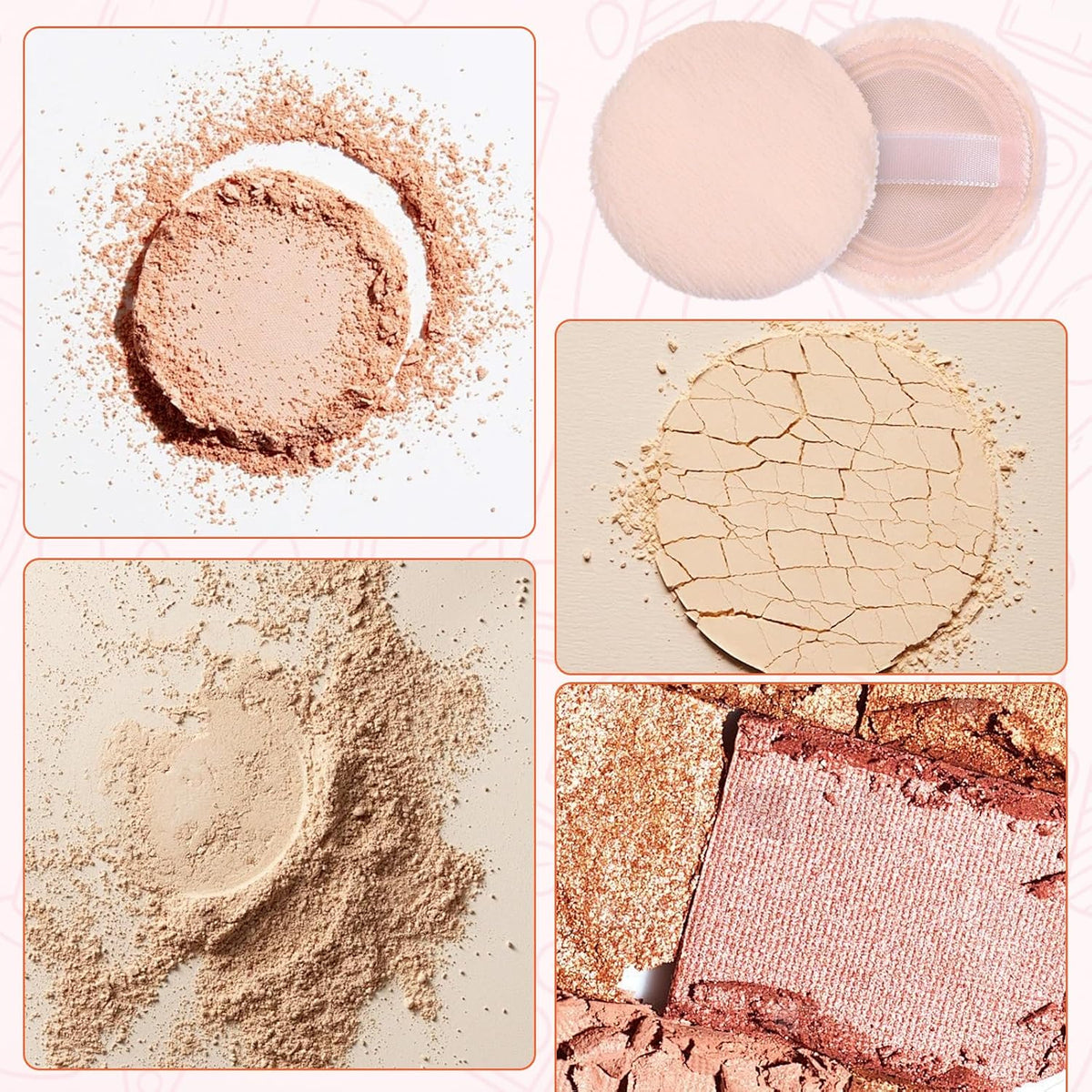 12 Pieces Round Velour Face Makeup Powder Pad, Powder Pads, 2.36 Inch Setting Makeup Puff, Soft Face Compact Powder-Pad with Ribbon, Puff Pads for Loose-Powder, Setting-Powder