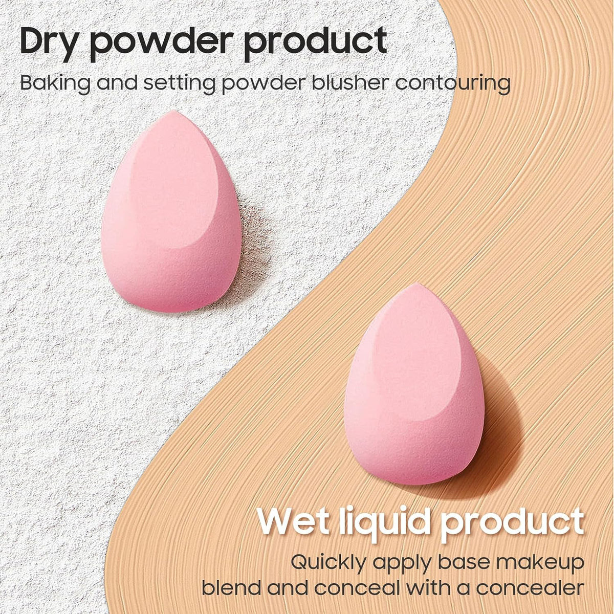 15-Pcs Makeup Sponge Set, Soft Latex-Free Wet&Dry for Foundation, Concealer