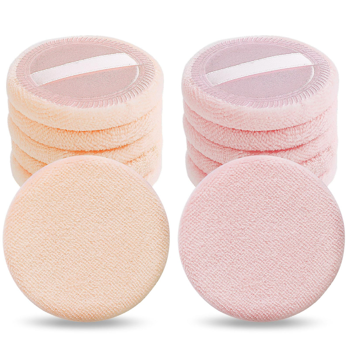 Sibba Loose Powder Make up puff 12 Pieces Round Velour Face Makeup Compact Body Container Setting Pressed Blending Foundation Cream Make Up Ribbon Strap Sponge Cushion Applicator (White)