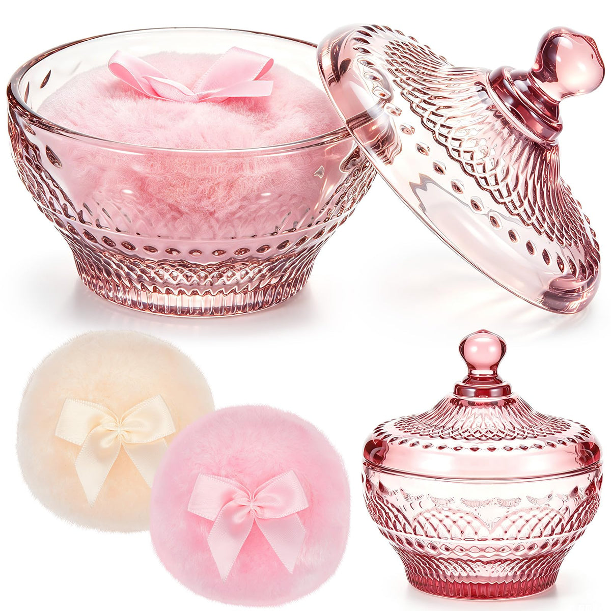 Tioncy 3 Pcs Large Dusting Powder Container with Puff Set, Classic, Clear