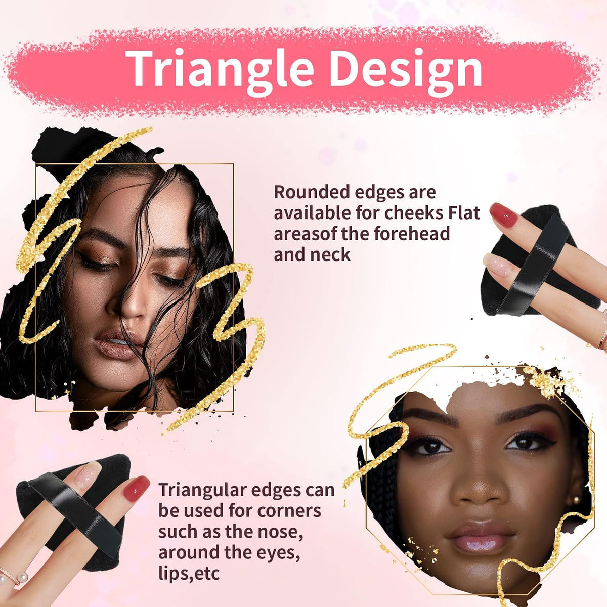 150 Pcs Powder Puff Face Soft Triangle Makeup Puff for Loose Powder Mineral Powder Body Powder Velour Cosmetic Foundation Wet Dry Sponge Makeup Tools (Black)