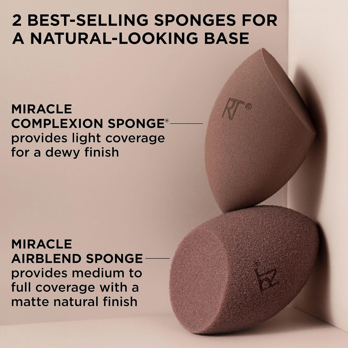 Real Techniques New Nudes Bare Finish Sponge Duo, Makeup Sponges